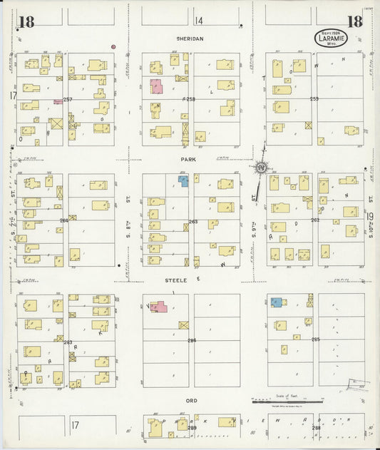 Sanborn Fire Insurance Map from Laramie, Albany County, Wyoming (1924), Sheet #0018 - Historic Sanborn Fire Insurance Map Print, vintage old map wall art, antique decor, genealogy gift, Wyoming Wyoming map