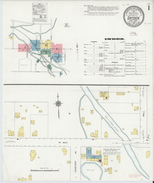 Sanborn Fire Insurance Map from Dryden, Tompkins County, New York (1910), Sheet #0001 - Complete Map Set gallery image, historic Sanborn map, vintage wall art, New York New York