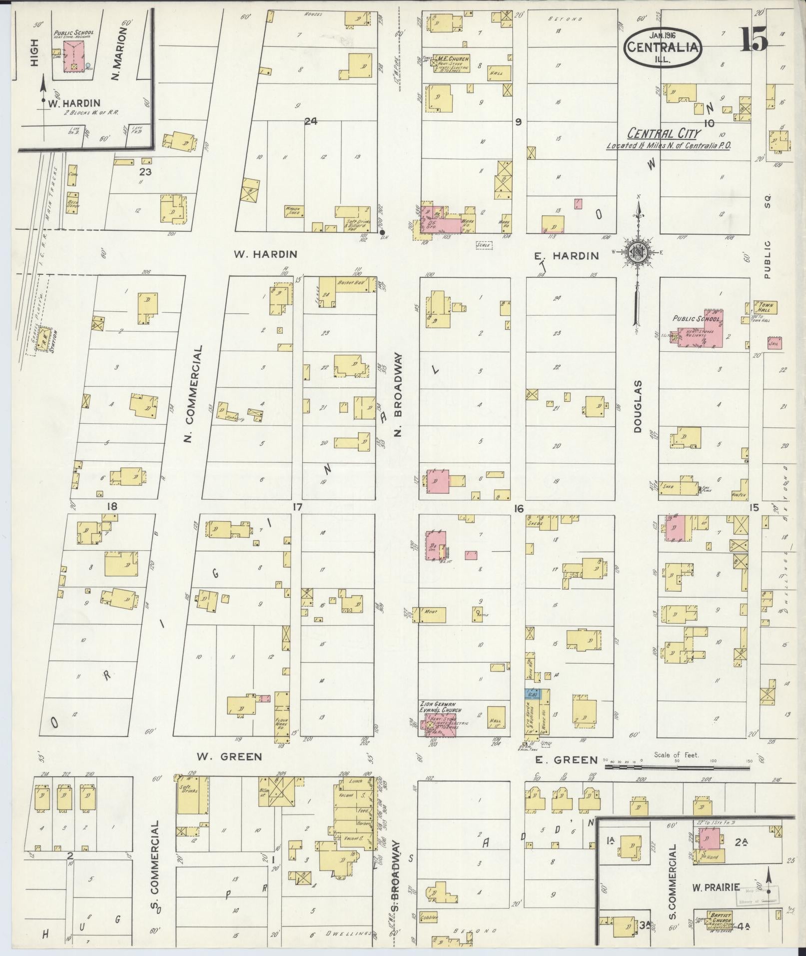 Sanborn Fire Insurance Map from Centralia, Marion, Clinton, Jefferson, and Washington Counties, Illinois (1916), Sheet #0015 - Historic Sanborn Fire Insurance Map Print, vintage old map wall art, antique decor, genealogy gift, Illinois Illinois map