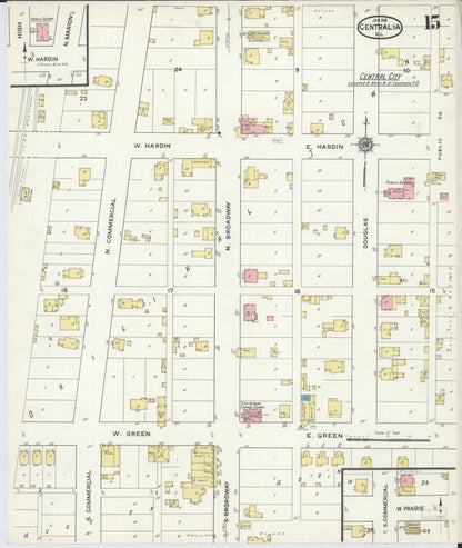 Sanborn Fire Insurance Map from Centralia, Marion, Clinton, Jefferson, and Washington Counties, Illinois (1916), Sheet #0015 - Historic Sanborn Fire Insurance Map Print, vintage old map wall art, antique decor, genealogy gift, Illinois Illinois map