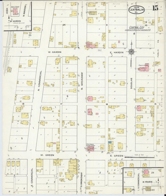 Sanborn Fire Insurance Map from Centralia, Marion, Clinton, Jefferson, and Washington Counties, Illinois (1916), Sheet #0015 - Historic Sanborn Fire Insurance Map Print, vintage old map wall art, antique decor, genealogy gift, Illinois Illinois map