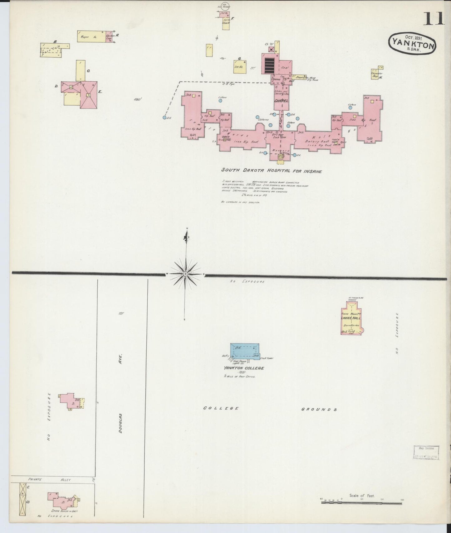 Sanborn Fire Insurance Map from Yankton, Yankton County, South Dakota (1891), Sheet #0011 - Complete Map Set gallery image, historic Sanborn map, vintage wall art, South Dakota South Dakota