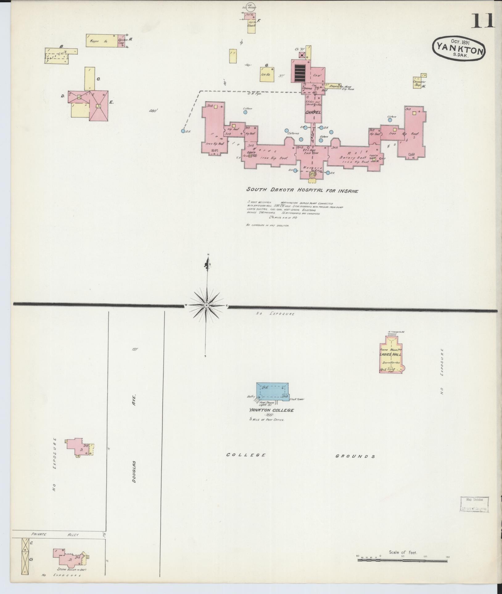 Sanborn Fire Insurance Map from Yankton, Yankton County, South Dakota (1891), Sheet #0011 - Complete Map Set gallery image, historic Sanborn map, vintage wall art, South Dakota South Dakota