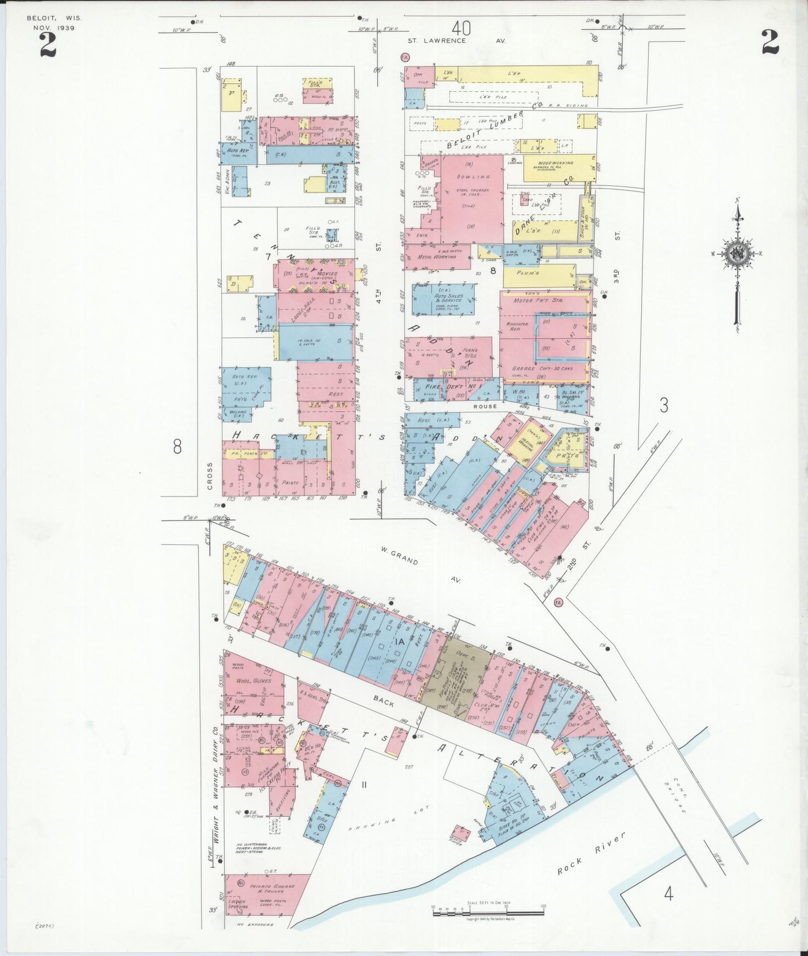 Sanborn Fire Insurance Map from Beloit, Rock County, Wisconsin (1939), Sheet #0002 - Complete Map Set gallery image, historic Sanborn map, vintage wall art, Wisconsin Wisconsin