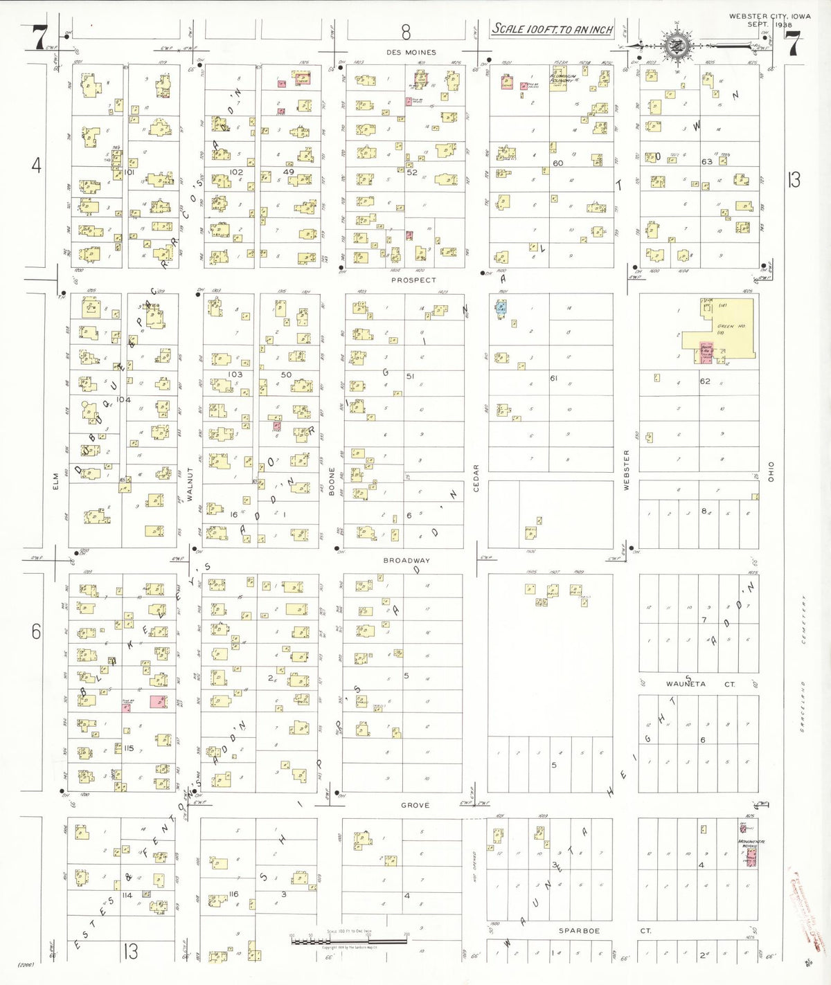 Sanborn Fire Insurance Map from Webster City, Hamilton County, Iowa (1938), Sheet #0007 - Historic Sanborn Fire Insurance Map Print, vintage old map wall art