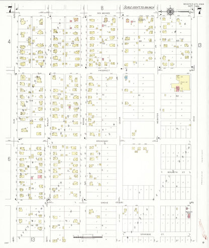 Sanborn Fire Insurance Map from Webster City, Hamilton County, Iowa (1938), Sheet #0007 - Historic Sanborn Fire Insurance Map Print, vintage old map wall art