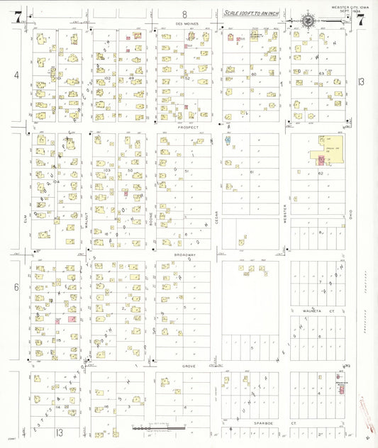 Sanborn Fire Insurance Map from Webster City, Hamilton County, Iowa (1938), Sheet #0007 - Historic Sanborn Fire Insurance Map Print, vintage old map wall art