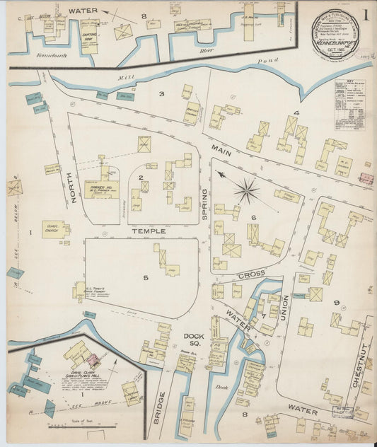 Sanborn Fire Insurance Map from Kennebunkport, York County, Maine (1885), Sheet #0001 - Historic Sanborn Fire Insurance Map Print, vintage old map wall art, antique decor, genealogy gift, Maine Maine map