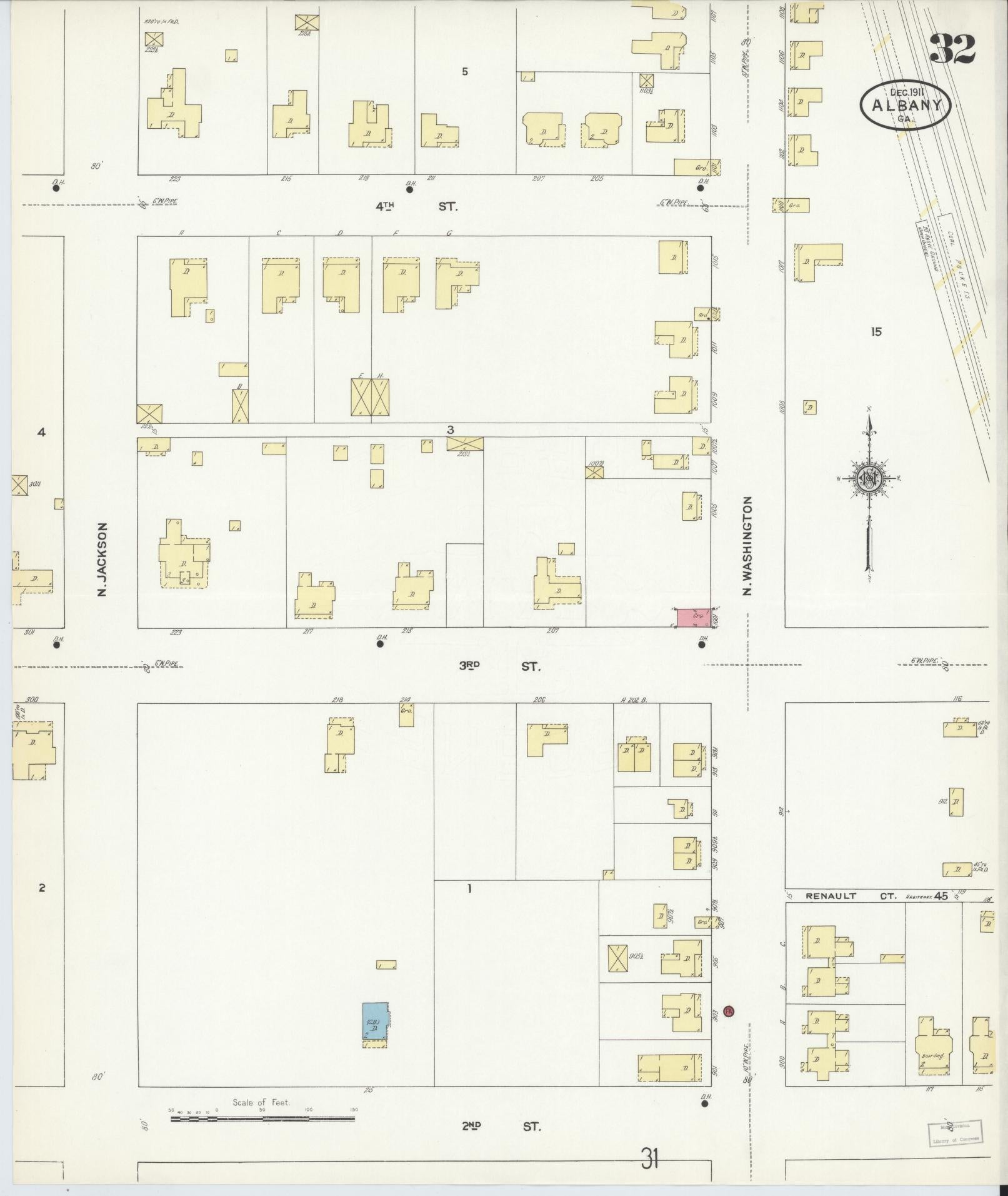 Sanborn Fire Insurance Map from Albany, Dougherty County, Georgia (1911), Sheet #0032 - Historic Sanborn Fire Insurance Map Print, vintage old map wall art, antique decor, genealogy gift, Georgia Georgia map