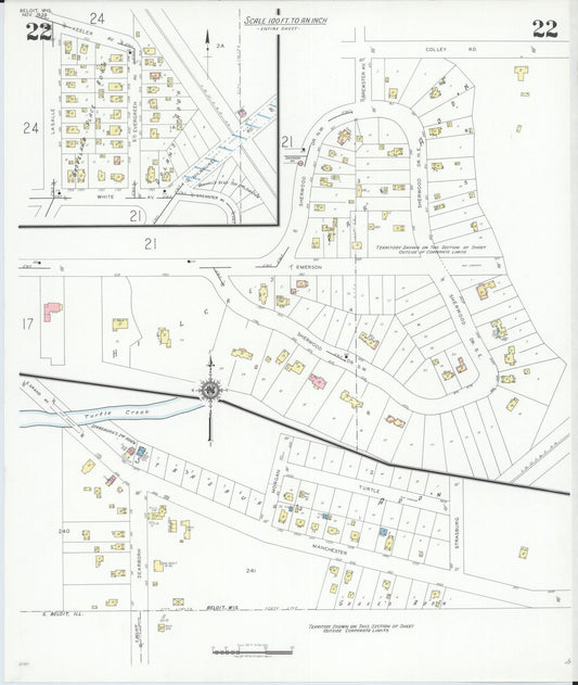 Sanborn Fire Insurance Map from Beloit, Rock County, Wisconsin (1939), Sheet #0022 - Historic Sanborn Fire Insurance Map Print, vintage old map wall art, antique decor, genealogy gift, Wisconsin Wisconsin map