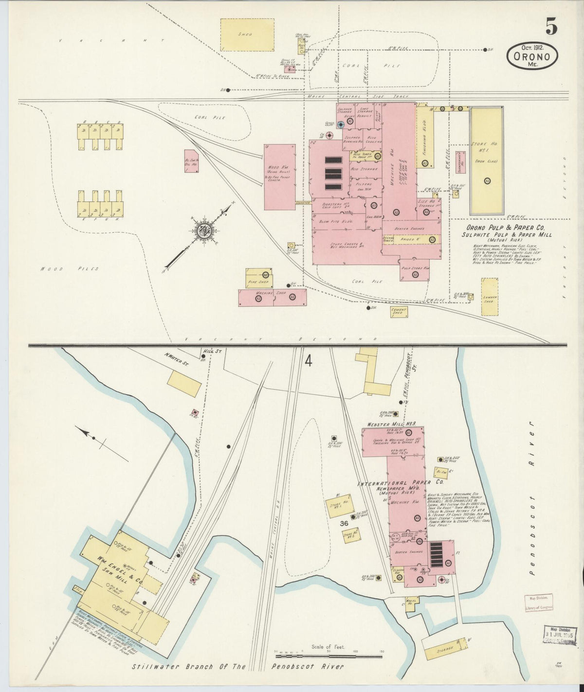 Sanborn Fire Insurance Map from Orono, Penobscot County, Maine (1912), Sheet #0005 - Historic Sanborn Fire Insurance Map Print, vintage old map wall art, antique decor, genealogy gift, Maine Maine map