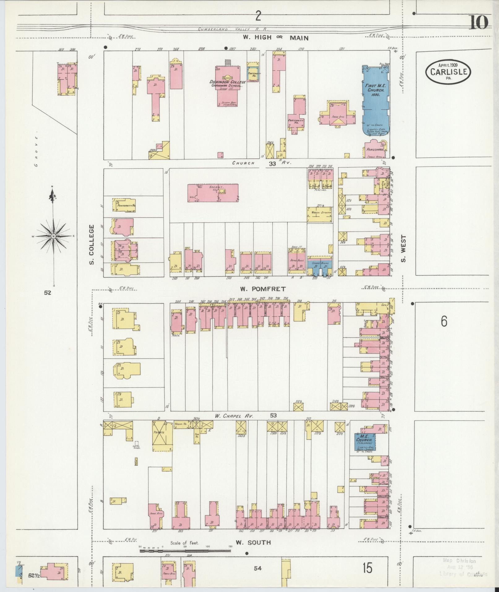 Sanborn Fire Insurance Map from Carlisle, Cumberland County, Pennsylvania (1909), Sheet #0010 - Historic Sanborn Fire Insurance Map Print, vintage old map wall art, antique decor, genealogy gift, Pennsylvania Pennsylvania map