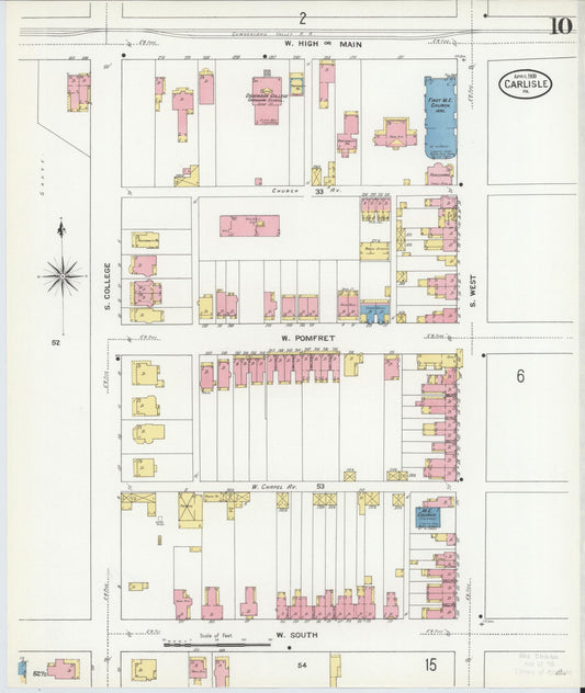 Sanborn Fire Insurance Map from Carlisle, Cumberland County, Pennsylvania (1909), Sheet #0010 - Historic Sanborn Fire Insurance Map Print, vintage old map wall art, antique decor, genealogy gift, Pennsylvania Pennsylvania map