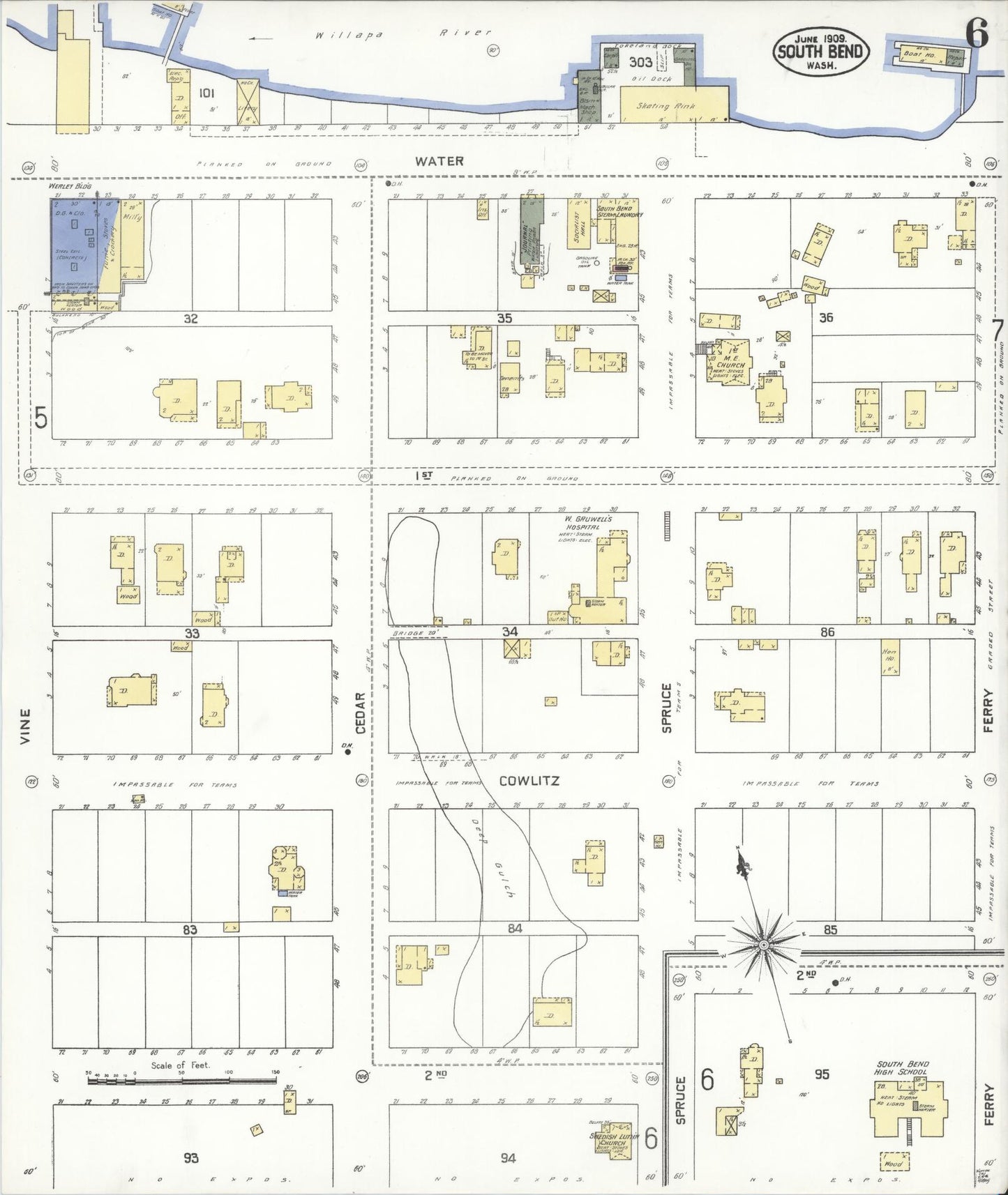 Sanborn Fire Insurance Map from South Bend, Pacific County, Washington (1909), Sheet #0006 - Complete Map Set gallery image, historic Sanborn map, vintage wall art, Washington Washington
