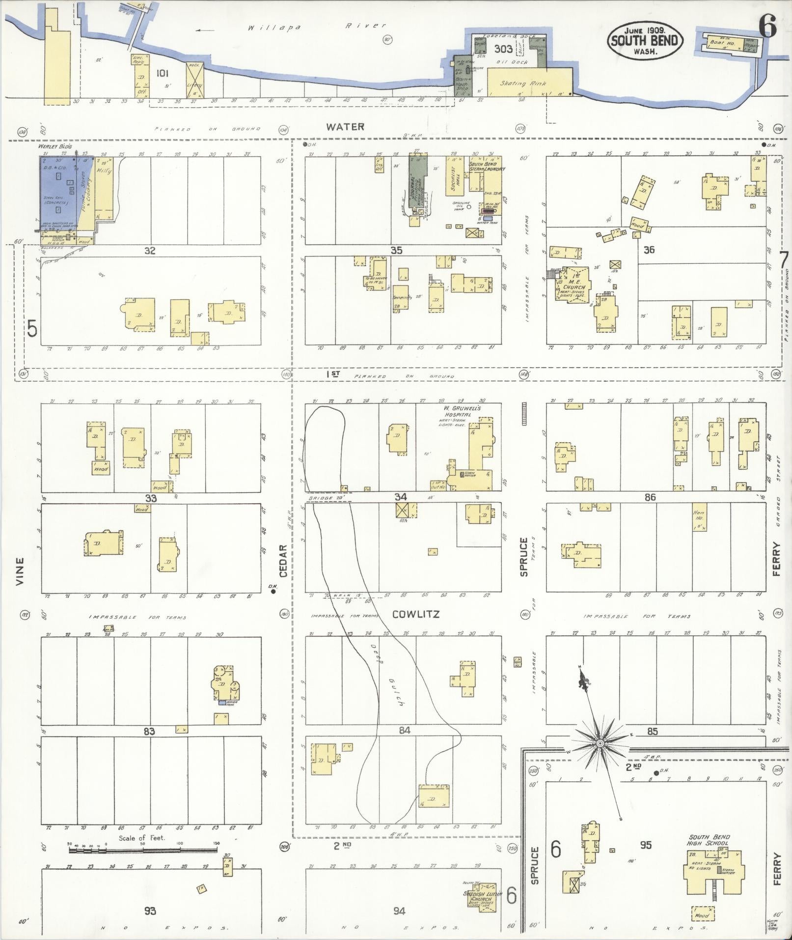 Sanborn Fire Insurance Map from South Bend, Pacific County, Washington (1909), Sheet #0006 - Complete Map Set gallery image, historic Sanborn map, vintage wall art, Washington Washington