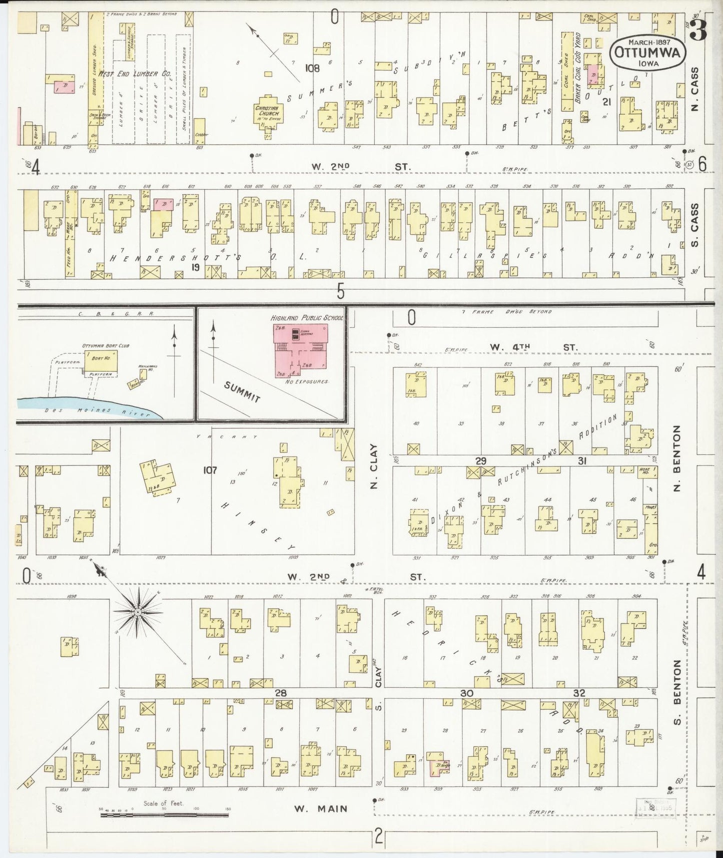 Sanborn Fire Insurance Map from Ottumwa, Wapello County, Iowa (1897), Sheet #0003 - Historic Sanborn Fire Insurance Map Print, vintage old map wall art