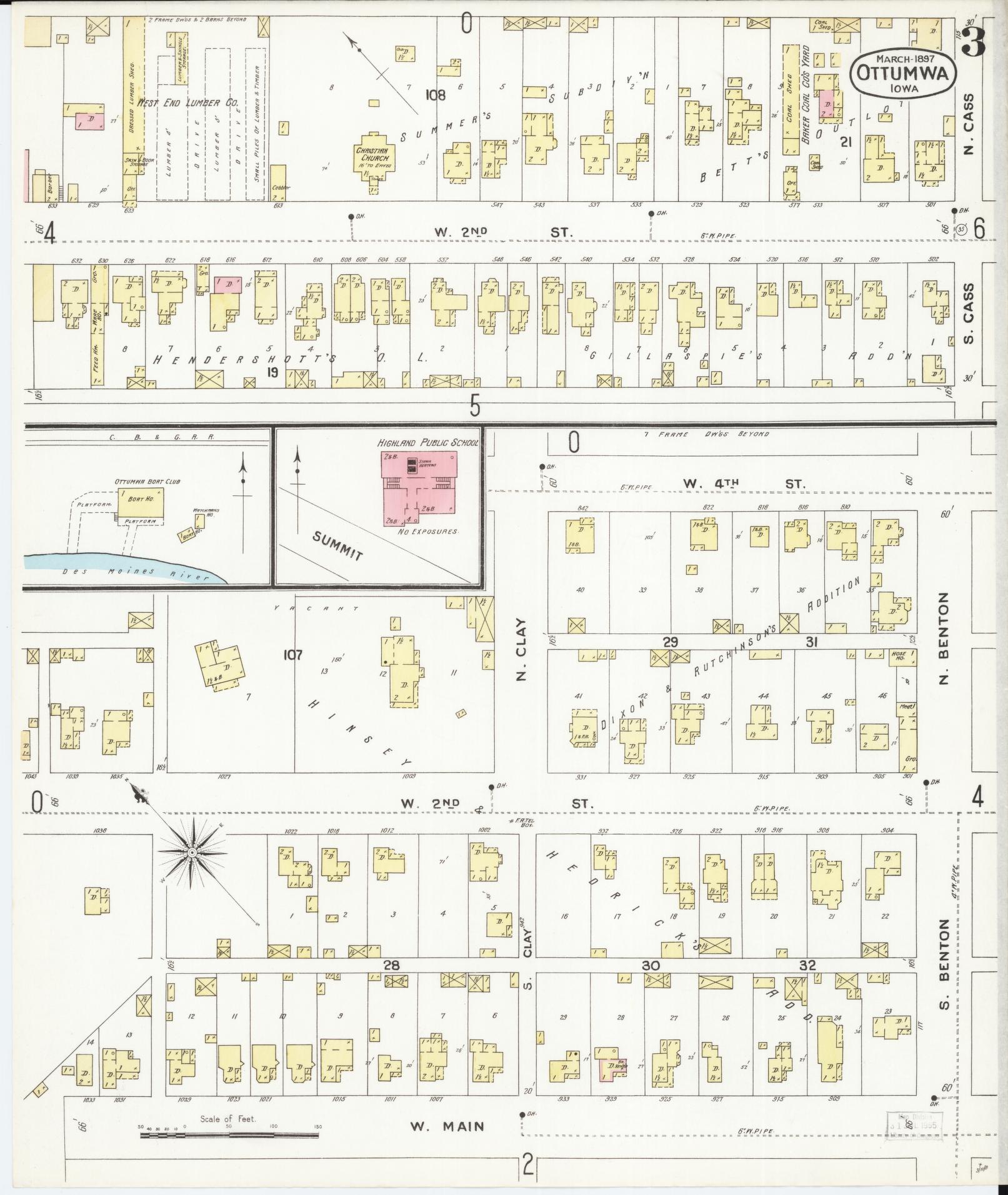 Sanborn Fire Insurance Map from Ottumwa, Wapello County, Iowa (1897), Sheet #0003 - Historic Sanborn Fire Insurance Map Print, vintage old map wall art