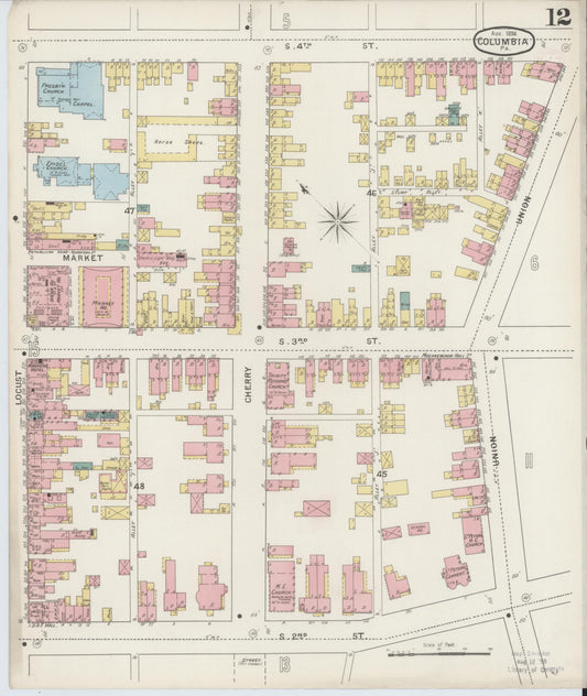 Sanborn Fire Insurance Map from Columbia, Lancaster County, Pennsylvania (1894), Sheet #0012 - Historic Sanborn Fire Insurance Map Print, vintage old map wall art, antique decor, genealogy gift, Pennsylvania Pennsylvania map