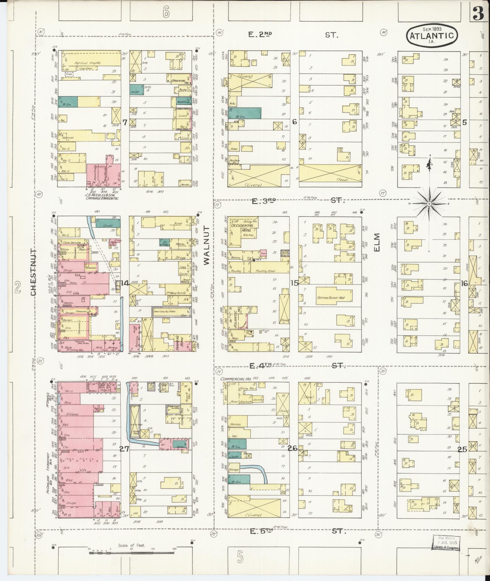 Sanborn Fire Insurance Map from Atlantic, Cass County, Iowa (1893), Sheet #0003 - Historic Sanborn Fire Insurance Map Print, vintage old map wall art