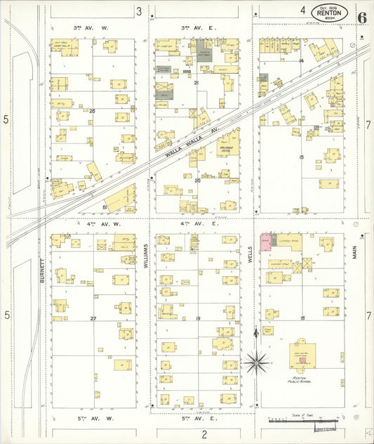Sanborn Fire Insurance Map from Renton, King County, Washington (1909), Sheet #0006 - Historic Sanborn Fire Insurance Map Print, vintage old map wall art, antique decor, genealogy gift, Washington Washington map