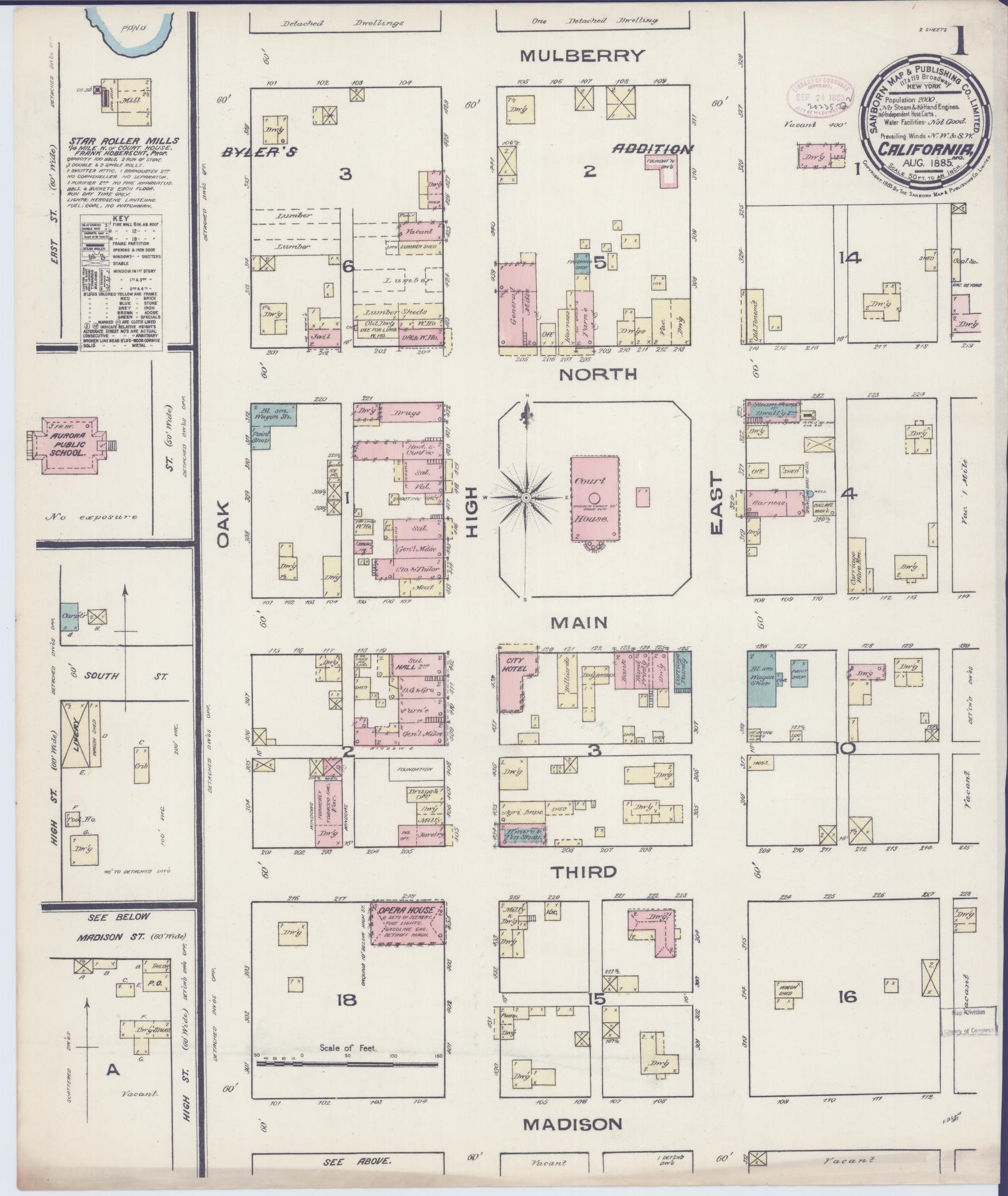 Sanborn Fire Insurance Map from California, Moniteau County, Missouri (1885), Sheet #0001 - Complete Map Set gallery image, historic Sanborn map, vintage wall art, California California
