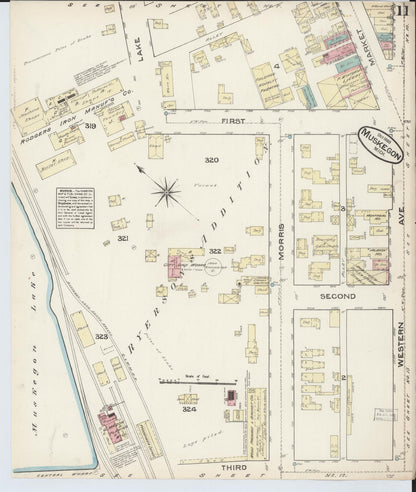 Sanborn Fire Insurance Map from Muskegon, Muskegon County, Michigan (1883), Sheet #0011 - Historic Sanborn Fire Insurance Map Print, vintage old map wall art, antique decor, genealogy gift, Michigan Michigan map