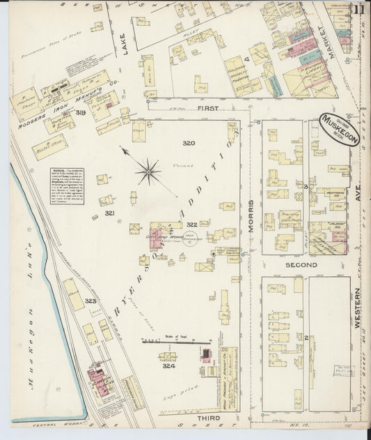 Sanborn Fire Insurance Map from Muskegon, Muskegon County, Michigan (1883), Sheet #0011 - Historic Sanborn Fire Insurance Map Print, vintage old map wall art, antique decor, genealogy gift, Michigan Michigan map