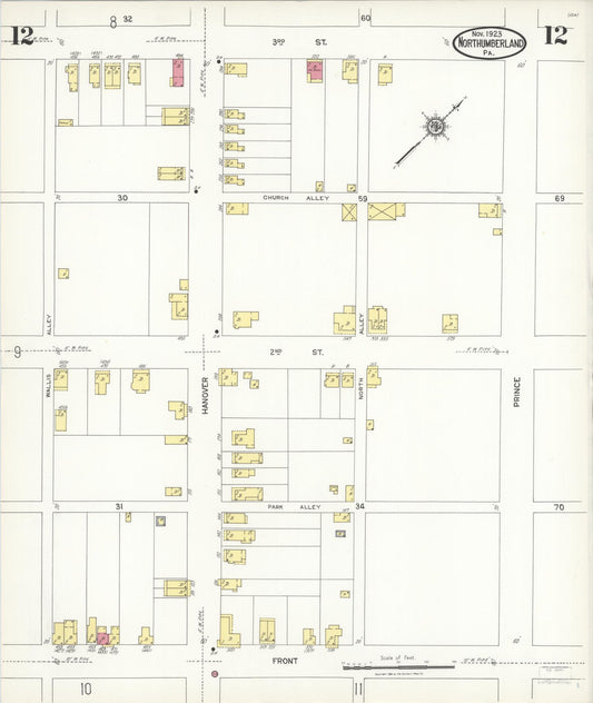 Sanborn Fire Insurance Map from Northumberland, Northumberland County, Pennsylvania (1923), Sheet #0012 - Historic Sanborn Fire Insurance Map Print, vintage old map wall art, antique decor, genealogy gift, Pennsylvania Pennsylvania map