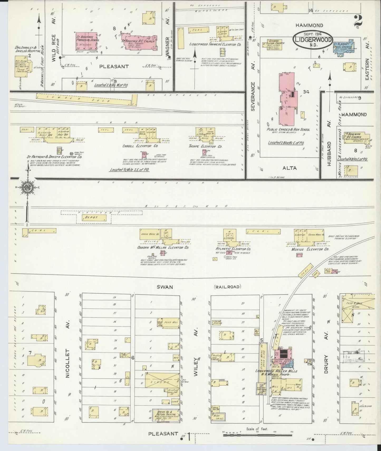 Sanborn Fire Insurance Map from Lidgerwood, Richland County, North Dakota (1914), Sheet #0002 - Historic Sanborn Fire Insurance Map Print, vintage old map wall art, antique decor, genealogy gift, North Dakota North Dakota map