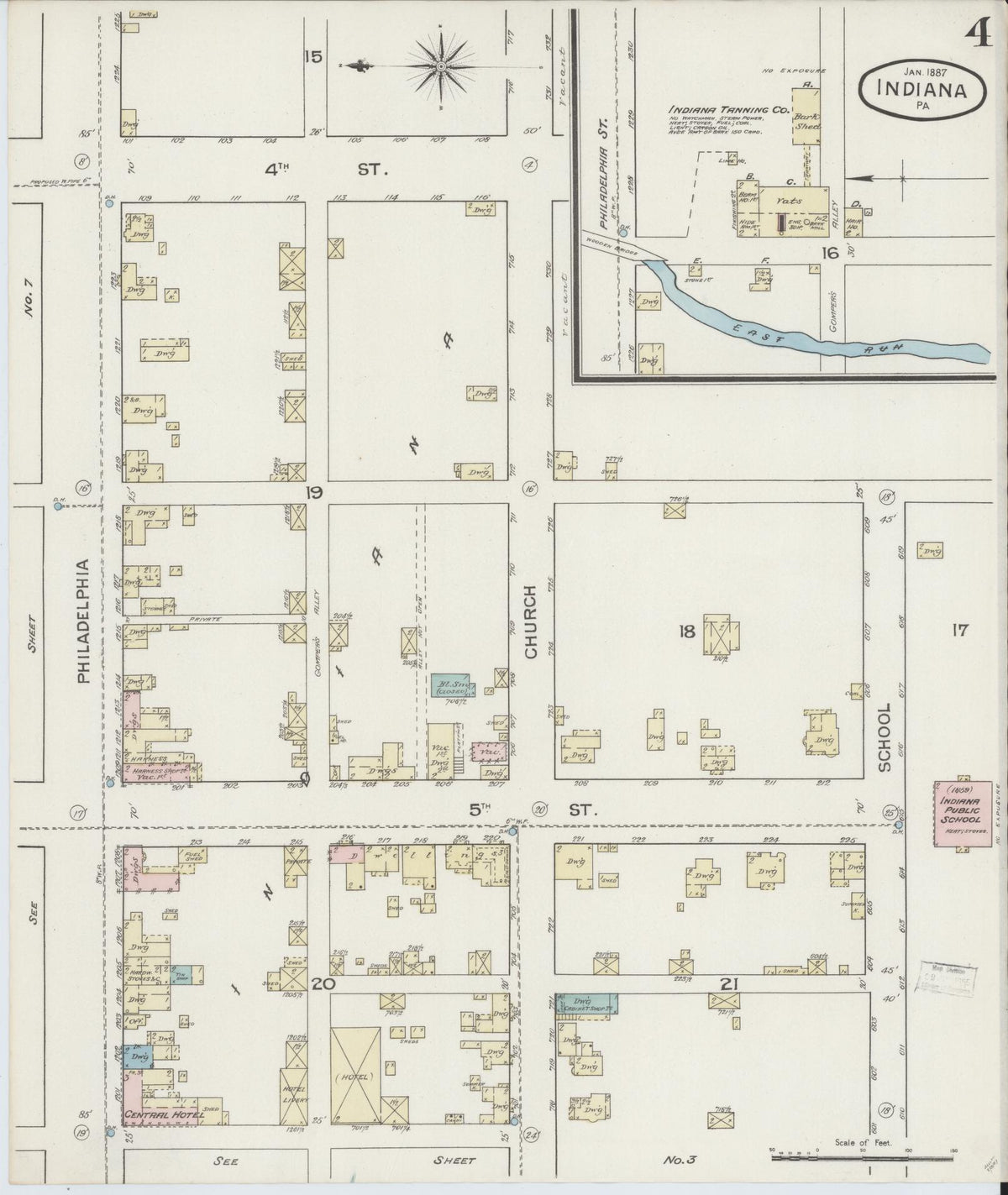 Sanborn Fire Insurance Map from Indiana, Indiana County, Pennsylvania (1887), Sheet #0004 - Historic Sanborn Fire Insurance Map Print, vintage old map wall art, antique decor, genealogy gift, Pennsylvania Pennsylvania map