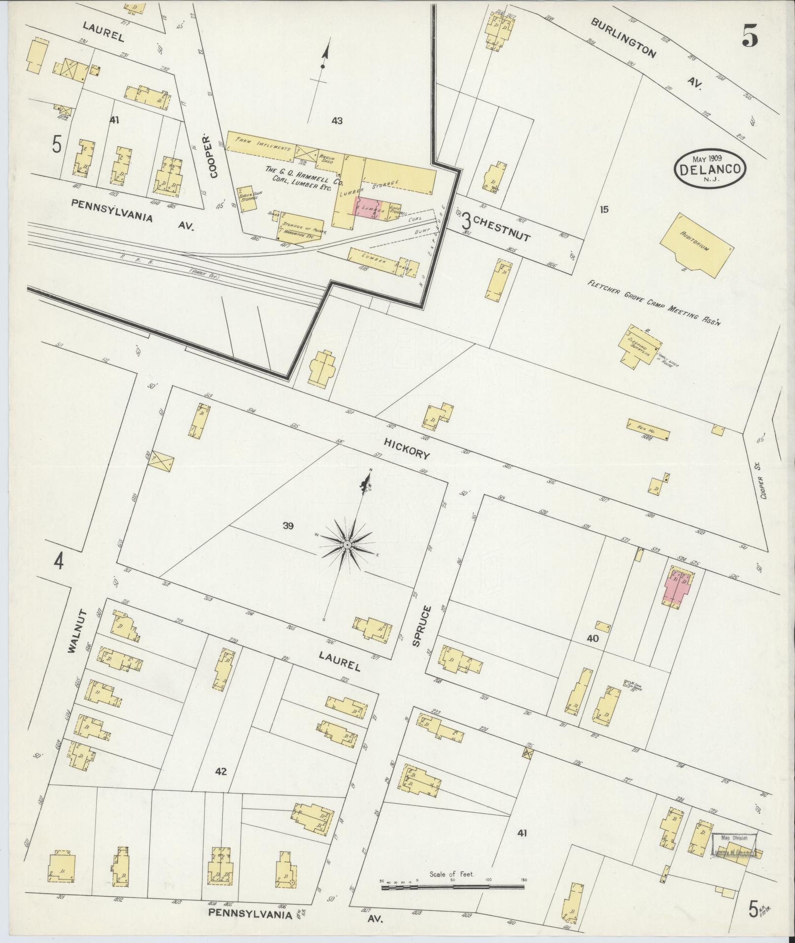 Sanborn Fire Insurance Map from Delanco, Burlington County, New Jersey (1909), Sheet #0005 - Historic Sanborn Fire Insurance Map Print, vintage old map wall art, antique decor, genealogy gift, New Jersey New Jersey map