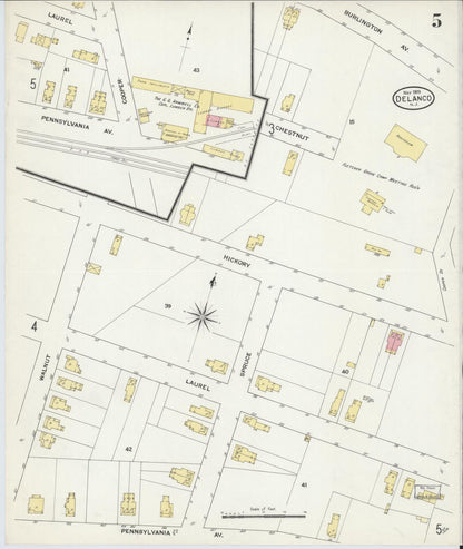 Sanborn Fire Insurance Map from Delanco, Burlington County, New Jersey (1909), Sheet #0005 - Historic Sanborn Fire Insurance Map Print, vintage old map wall art, antique decor, genealogy gift, New Jersey New Jersey map