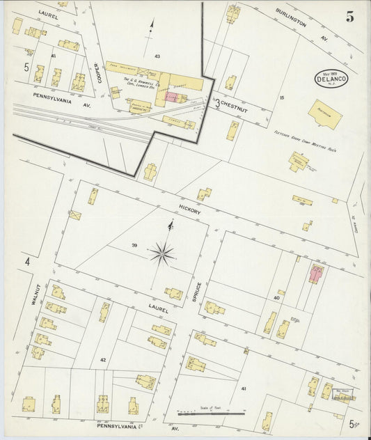 Sanborn Fire Insurance Map from Delanco, Burlington County, New Jersey (1909), Sheet #0005 - Historic Sanborn Fire Insurance Map Print, vintage old map wall art, antique decor, genealogy gift, New Jersey New Jersey map