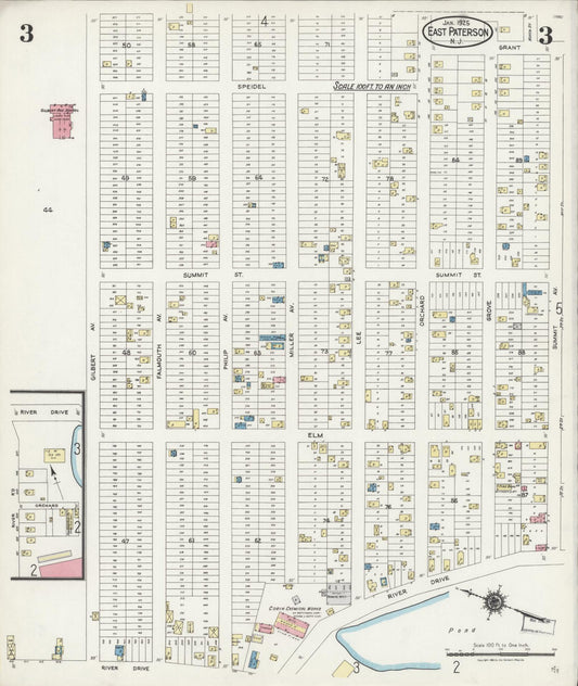 Sanborn Fire Insurance Map from East Paterson, Bergen County, New Jersey (1925), Sheet #0003 - Historic Sanborn Fire Insurance Map Print, vintage old map wall art, antique decor, genealogy gift, New Jersey New Jersey map