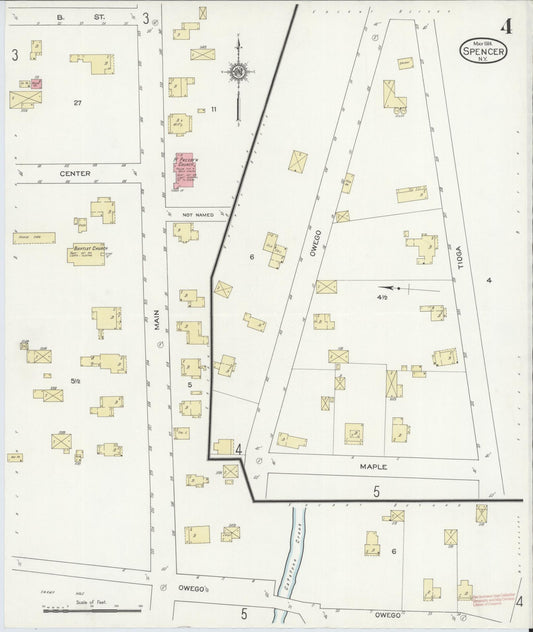 Sanborn Fire Insurance Map from Spencer, Tioga County, New York (1914), Sheet #0004 - Historic Sanborn Fire Insurance Map Print, vintage old map wall art, antique decor, genealogy gift, New York New York map