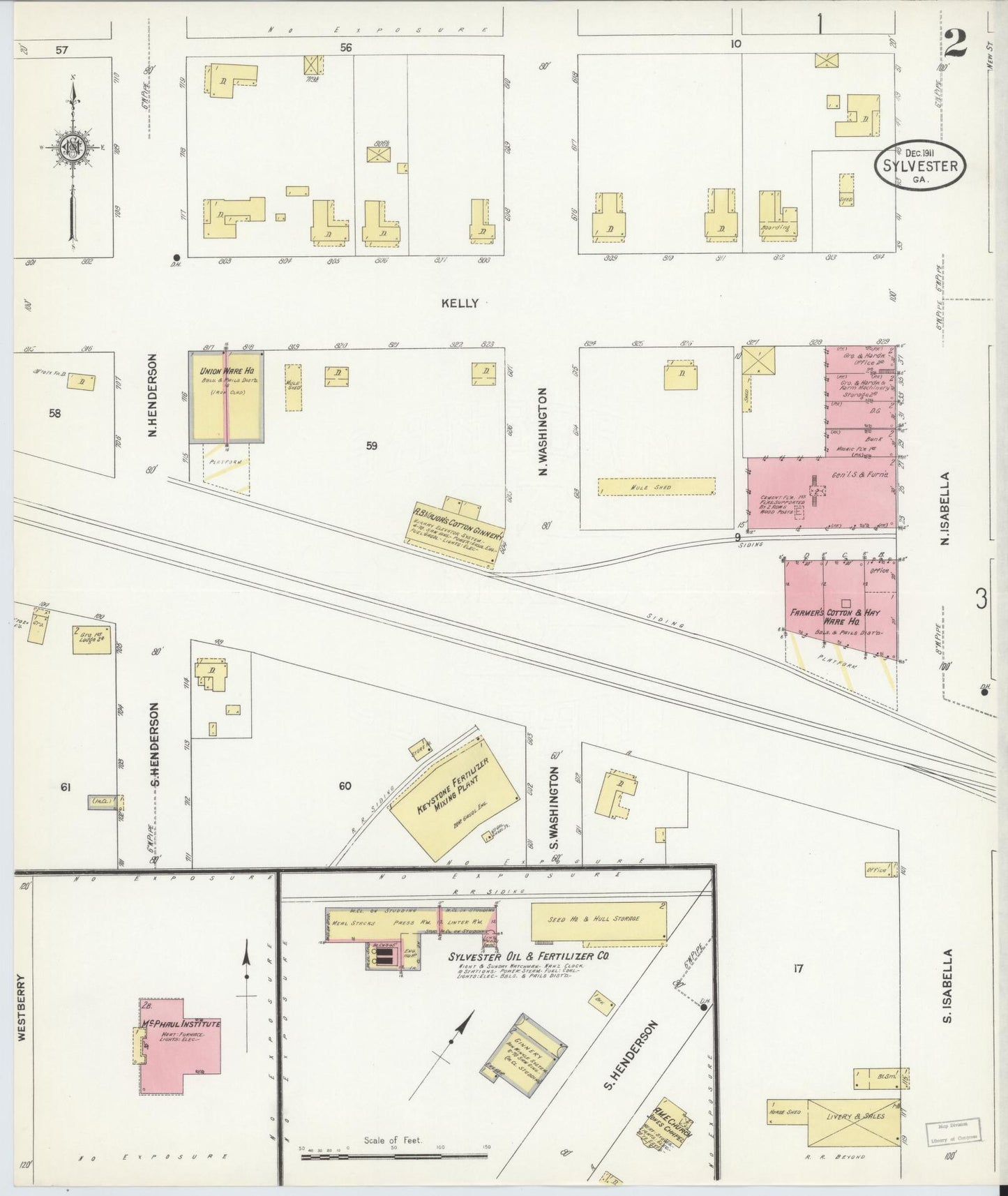 Sanborn Fire Insurance Map from Sylvester, Worth County, Georgia (1911), Sheet #0002 - Complete Map Set gallery image, historic Sanborn map, vintage wall art, Georgia Georgia