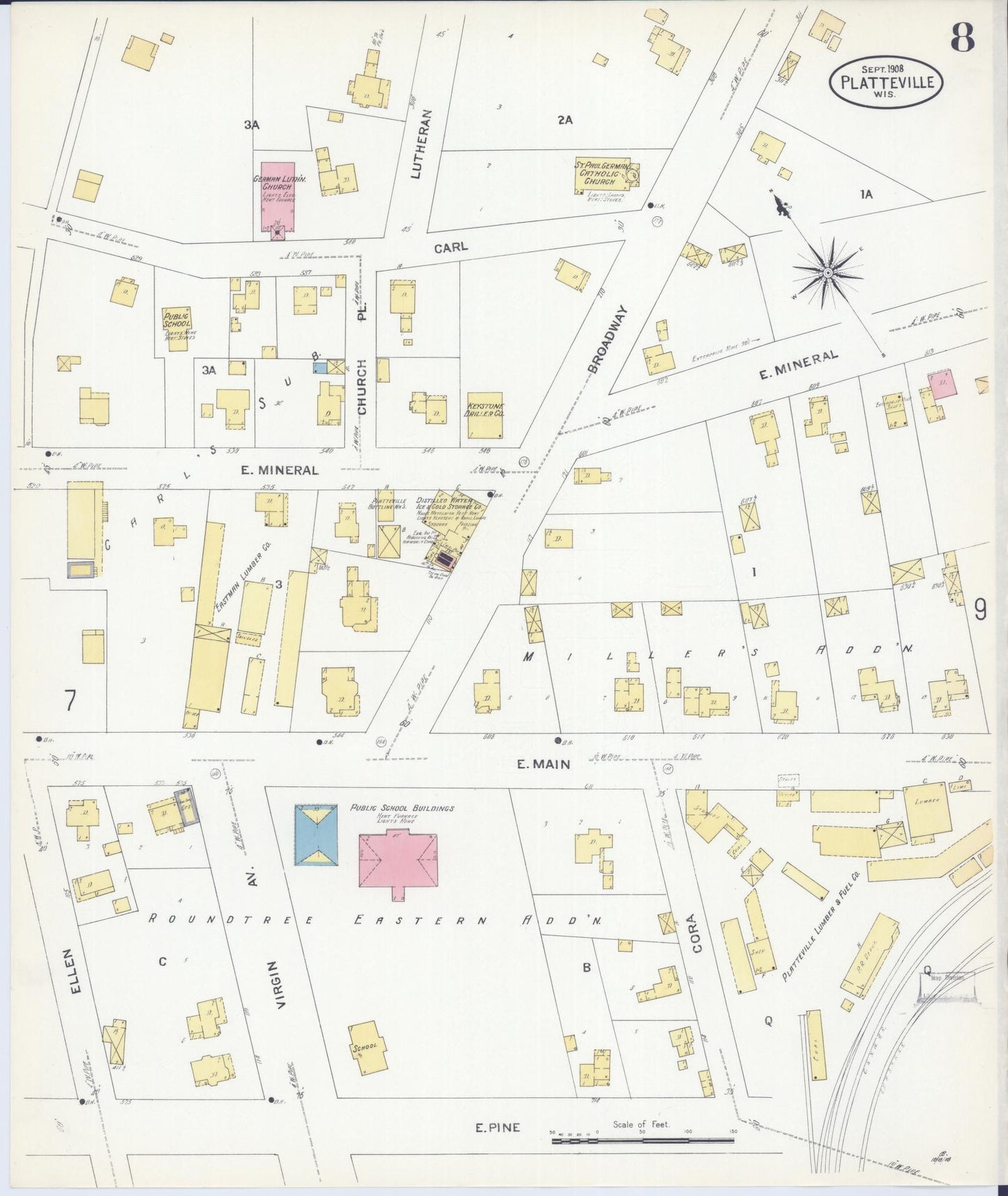 Sanborn Fire Insurance Map from Platteville, Grant County, Wisconsin (1908), Sheet #0008 - Complete Map Set gallery image, historic Sanborn map, vintage wall art, Wisconsin Wisconsin