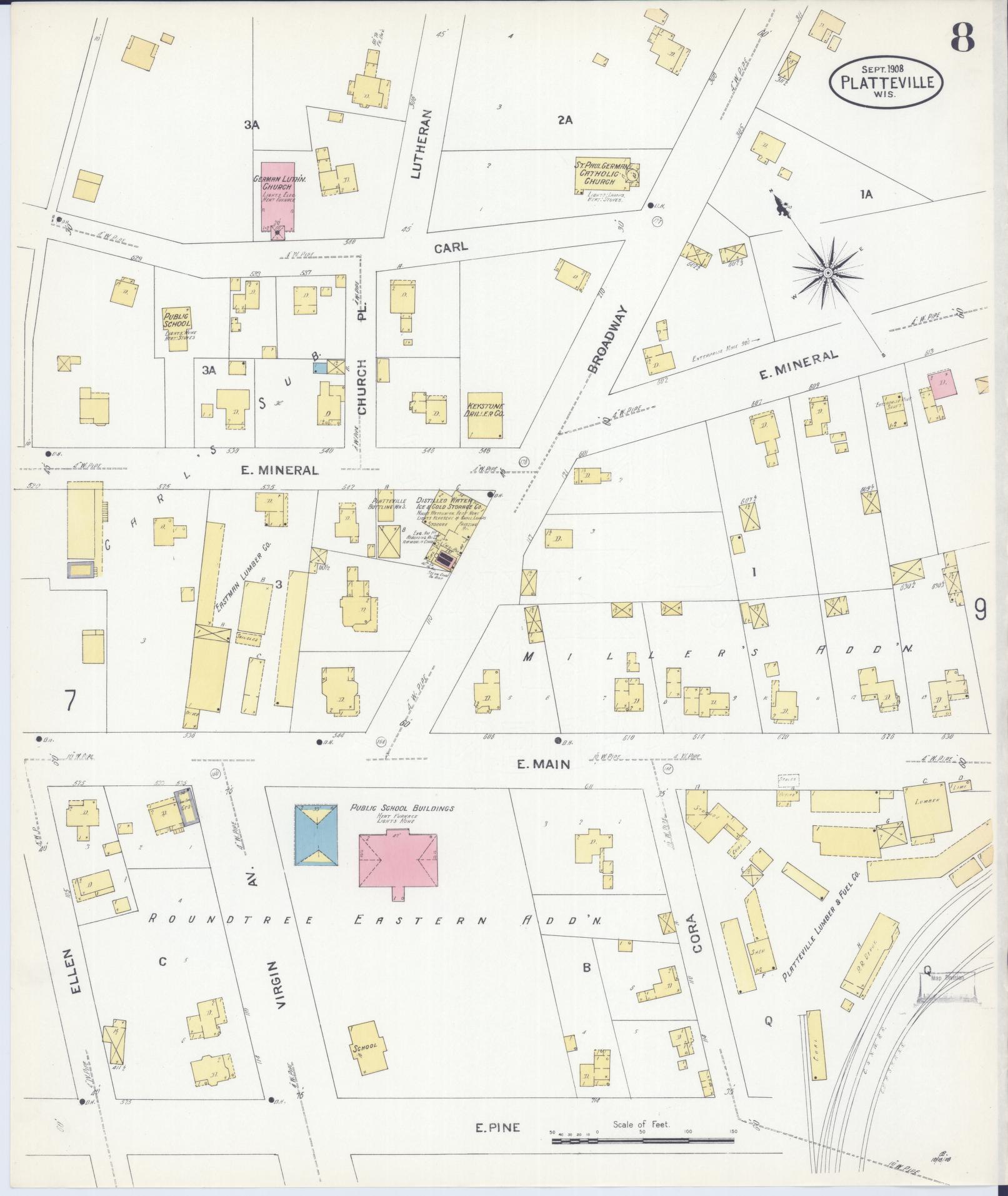 Sanborn Fire Insurance Map from Platteville, Grant County, Wisconsin (1908), Sheet #0008 - Complete Map Set gallery image, historic Sanborn map, vintage wall art, Wisconsin Wisconsin