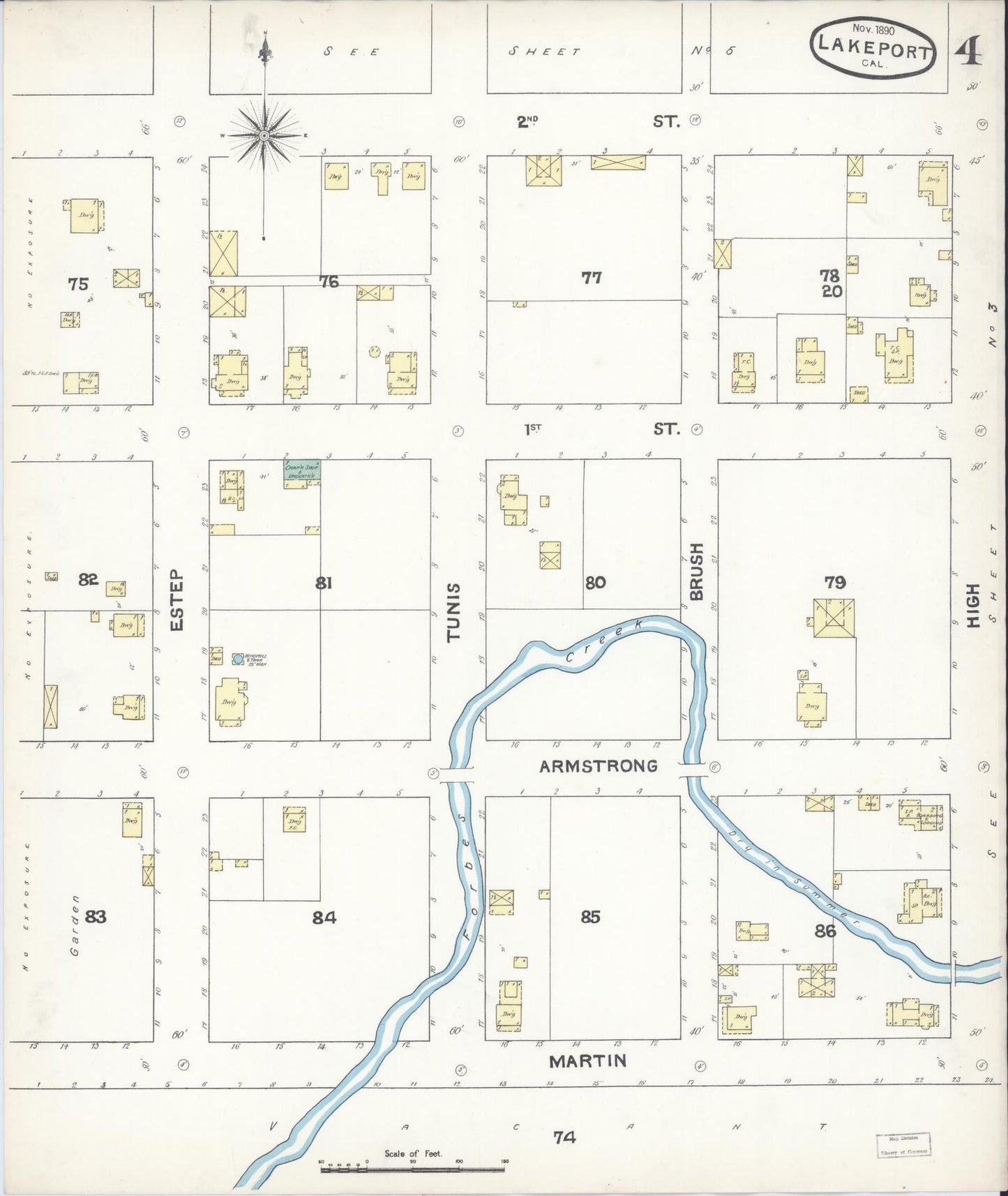 Sanborn Fire Insurance Map from Lakeport, Lake County, California (1890), Sheet #0004 - Historic Sanborn Fire Insurance Map Print, vintage old map wall art, antique decor, genealogy gift, California California map
