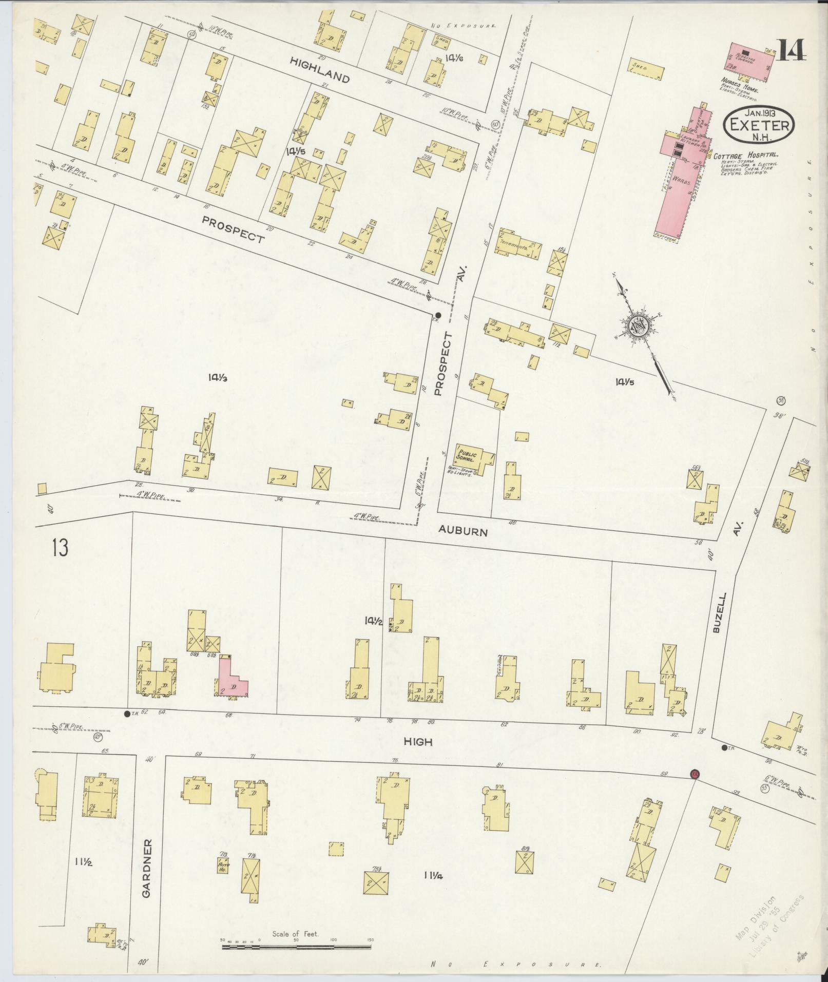 Sanborn Fire Insurance Map from Exeter, Rockingham County, New Hampshire (1913), Sheet #0014 - Complete Map Set gallery image, historic Sanborn map, vintage wall art, New Hampshire New Hampshire