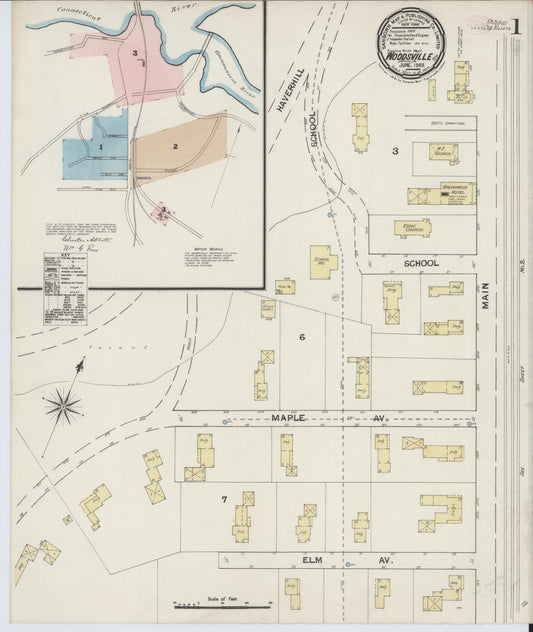 Sanborn Fire Insurance Map from Woodsville, Grafton County, New Hampshire (1889), Sheet #0001 - Historic Sanborn Fire Insurance Map Print, vintage old map wall art, antique decor, genealogy gift, New Hampshire New Hampshire map