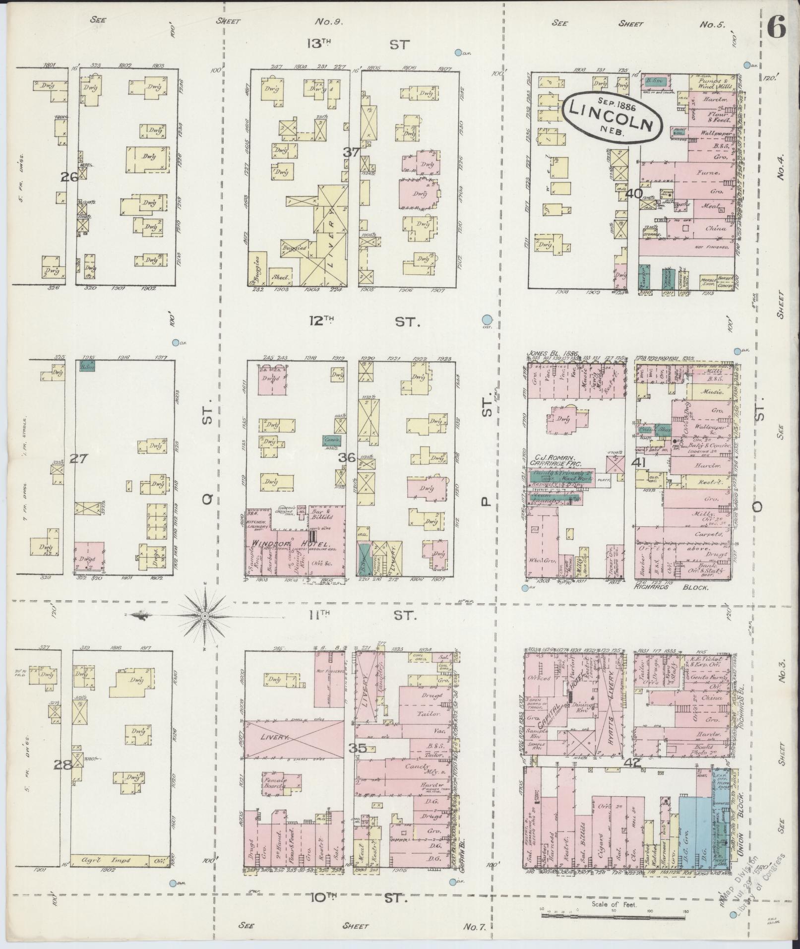Sanborn Fire Insurance Map from Lincoln, Lancaster County, Nebraska (1886), Sheet #0006 - Complete Map Set gallery image, historic Sanborn map, vintage wall art, Nebraska Nebraska