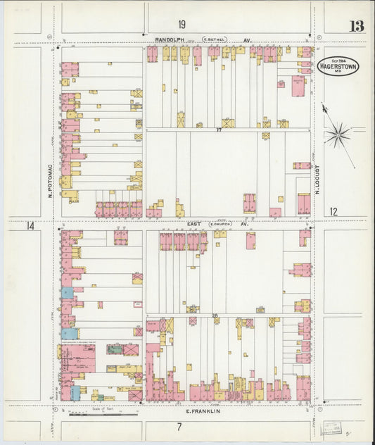 Sanborn Fire Insurance Map from Hagerstown, Washington County, Maryland (1904), Sheet #0013 - Historic Sanborn Fire Insurance Map Print, vintage old map wall art, antique decor, genealogy gift, Maryland Maryland map