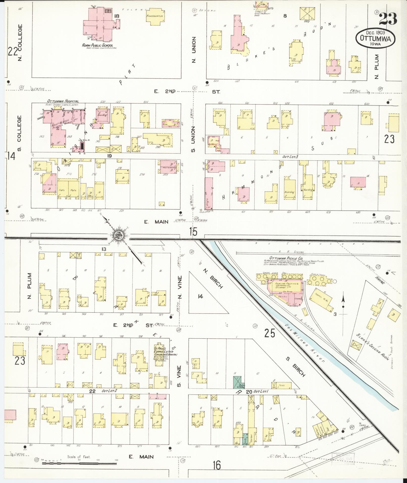 Sanborn Fire Insurance Map from Ottumwa, Wapello County, Iowa (1909), Sheet #0023 - Historic Sanborn Fire Insurance Map Print, vintage old map wall art