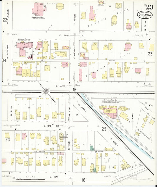 Sanborn Fire Insurance Map from Ottumwa, Wapello County, Iowa (1909), Sheet #0023 - Historic Sanborn Fire Insurance Map Print, vintage old map wall art