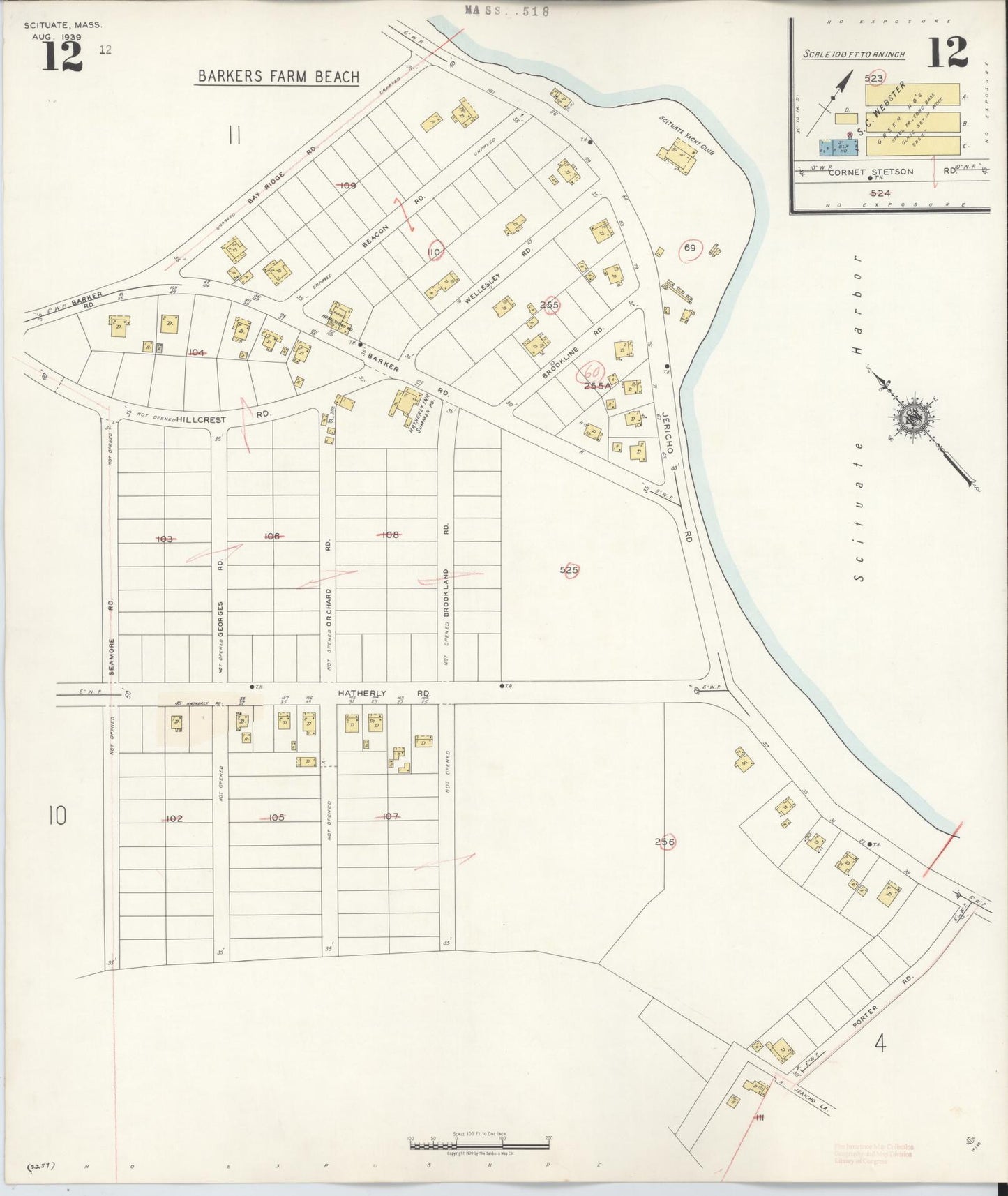 Sanborn Fire Insurance Map from Scituate, Plymouth County, Massachusetts (1944), Sheet #0012 - Complete Map Set gallery image, historic Sanborn map, vintage wall art, Massachusetts Massachusetts
