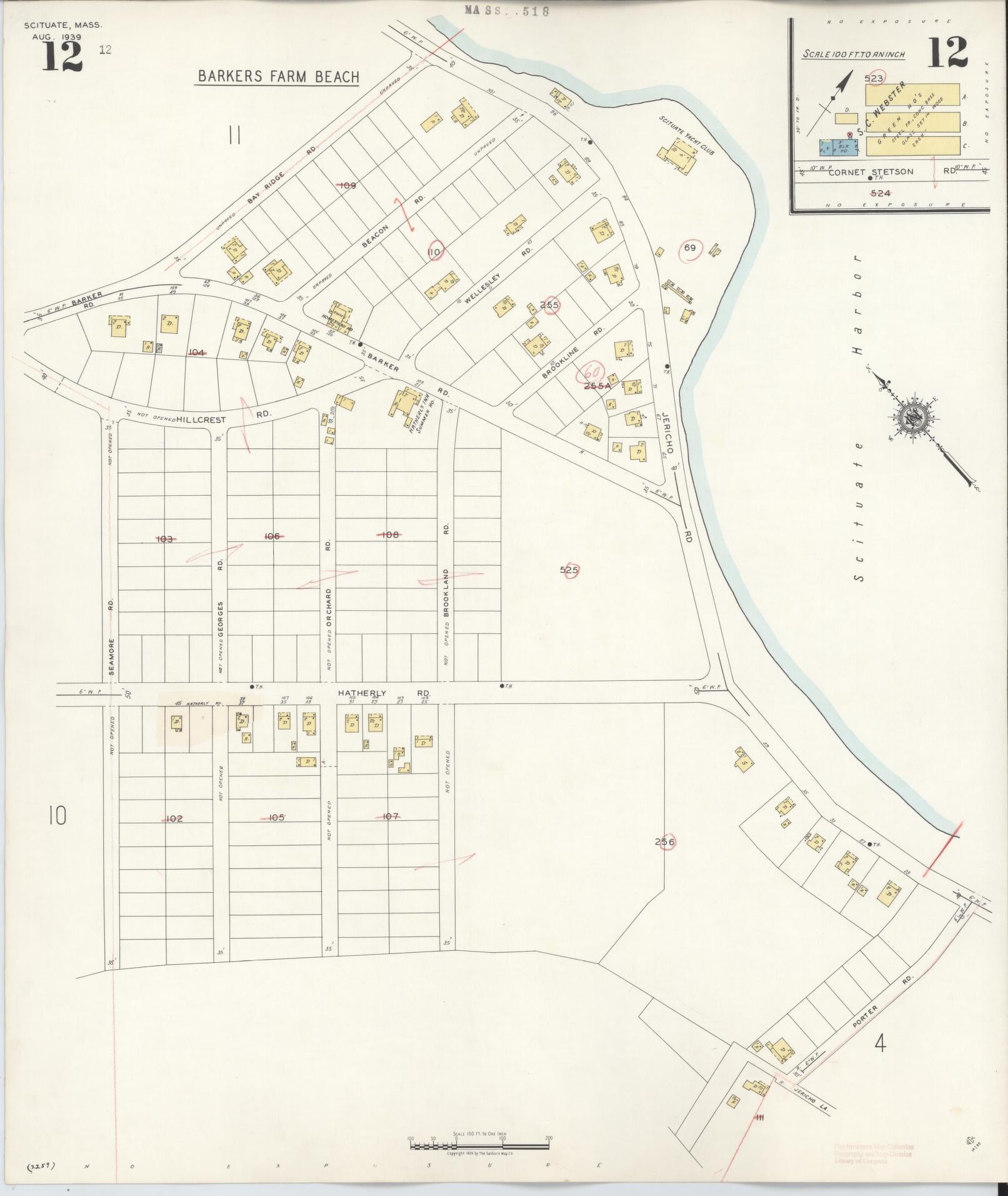 Sanborn Fire Insurance Map from Scituate, Plymouth County, Massachusetts (1944), Sheet #0012 - Complete Map Set gallery image, historic Sanborn map, vintage wall art, Massachusetts Massachusetts