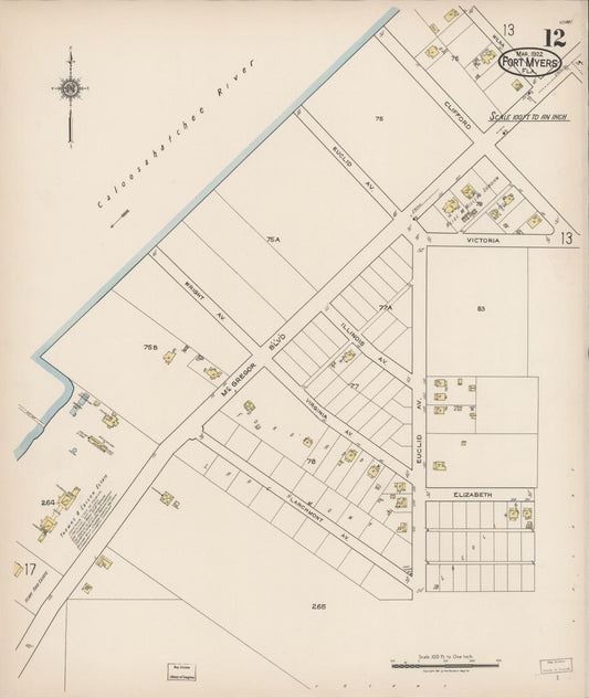 Sanborn Fire Insurance Map from Fort Myers, Lee County, Florida (1922), Sheet #0012 - Historic Sanborn Fire Insurance Map Print, vintage old map wall art, antique decor, genealogy gift, Florida Florida map