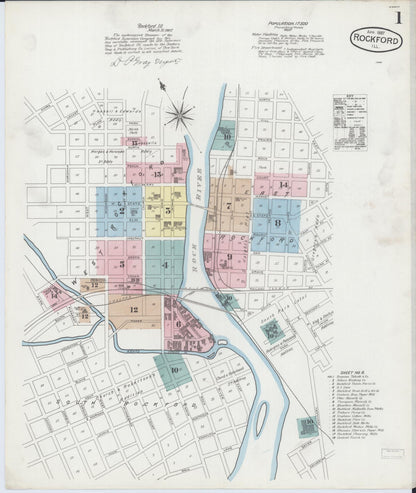 Sanborn Fire Insurance Map from Rockford, Winnebago County, Illinois (1887), Sheet #0001 - Complete Map Set gallery image, historic Sanborn map, vintage wall art, Illinois Illinois