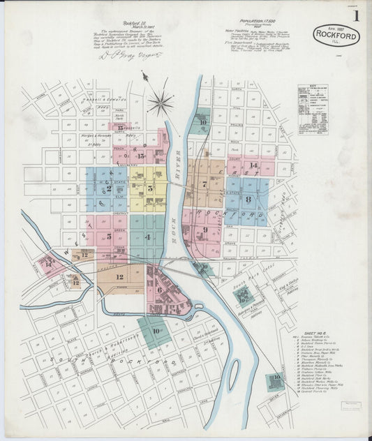 Sanborn Fire Insurance Map from Rockford, Winnebago County, Illinois (1887), Sheet #0001 - Complete Map Set gallery image, historic Sanborn map, vintage wall art, Illinois Illinois